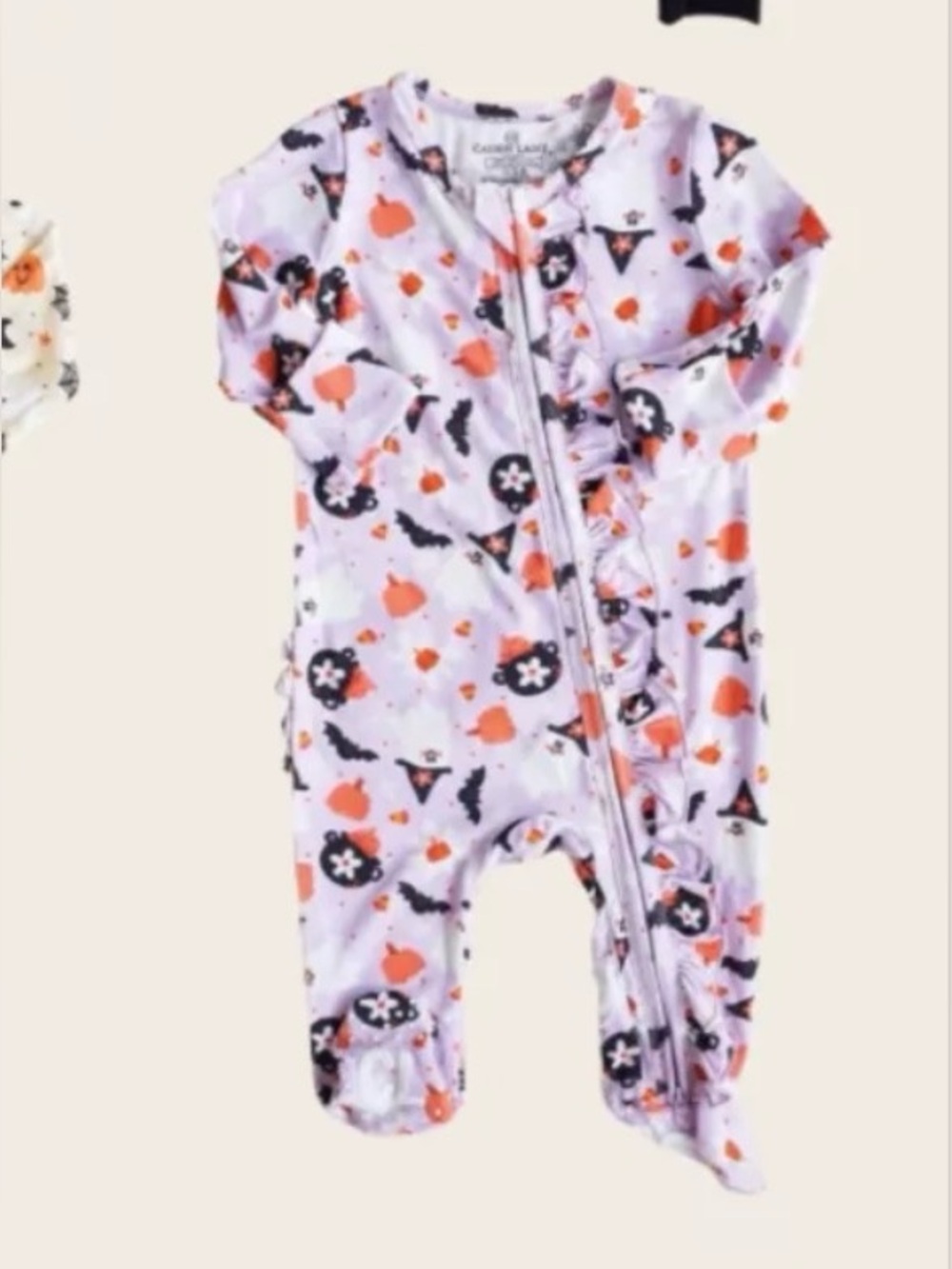 Caden Lane Halloween Bamboo Ruffle Butt Zipper Footie Sleeper